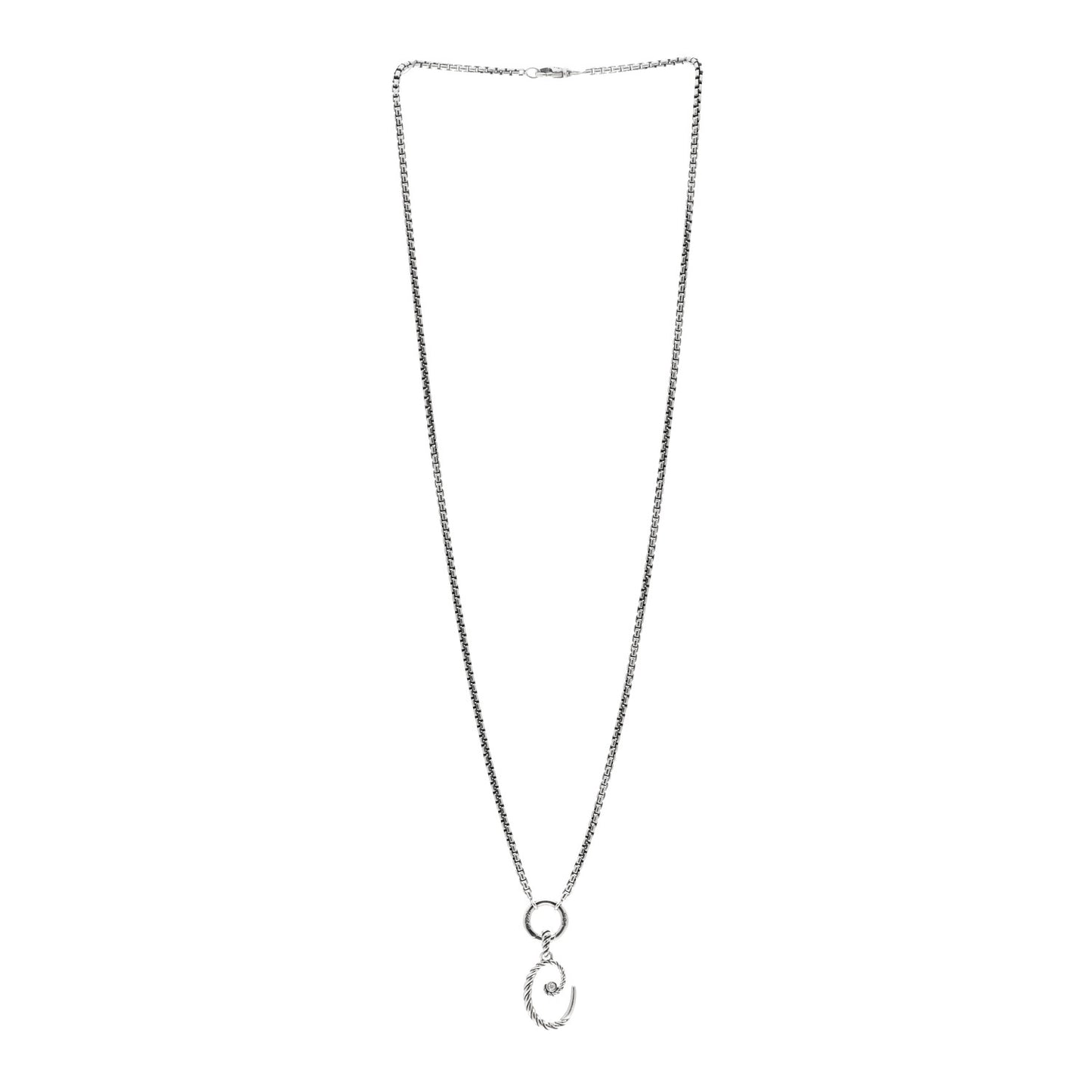 Sterling Silver Diamond Initial C Charm Smooth Amulet Vehicle Box Chain Necklace