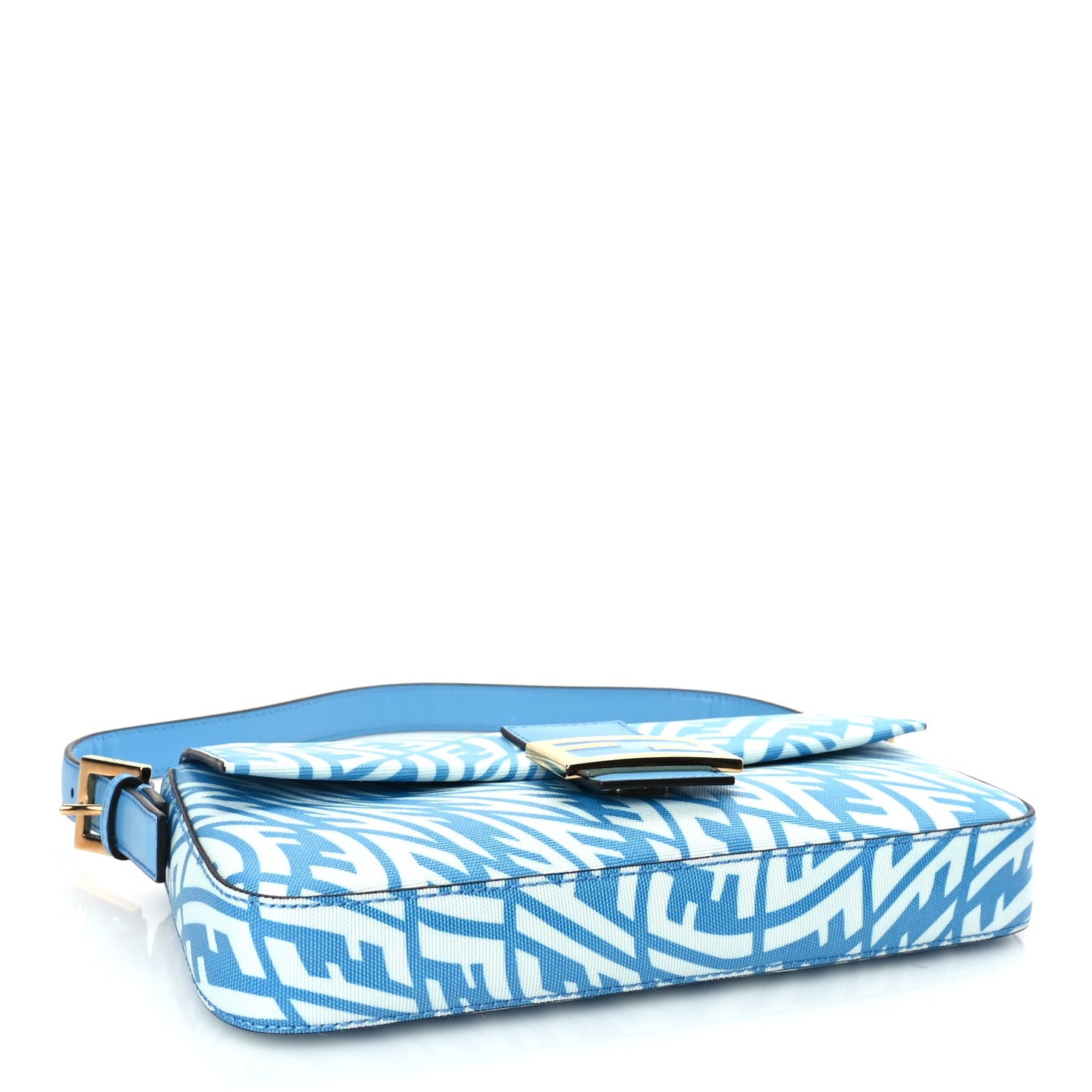 X SARAH COLEMAN Glazed Canvas Vitello King FF Vertigo Baguette 1997  Cyber Blue White