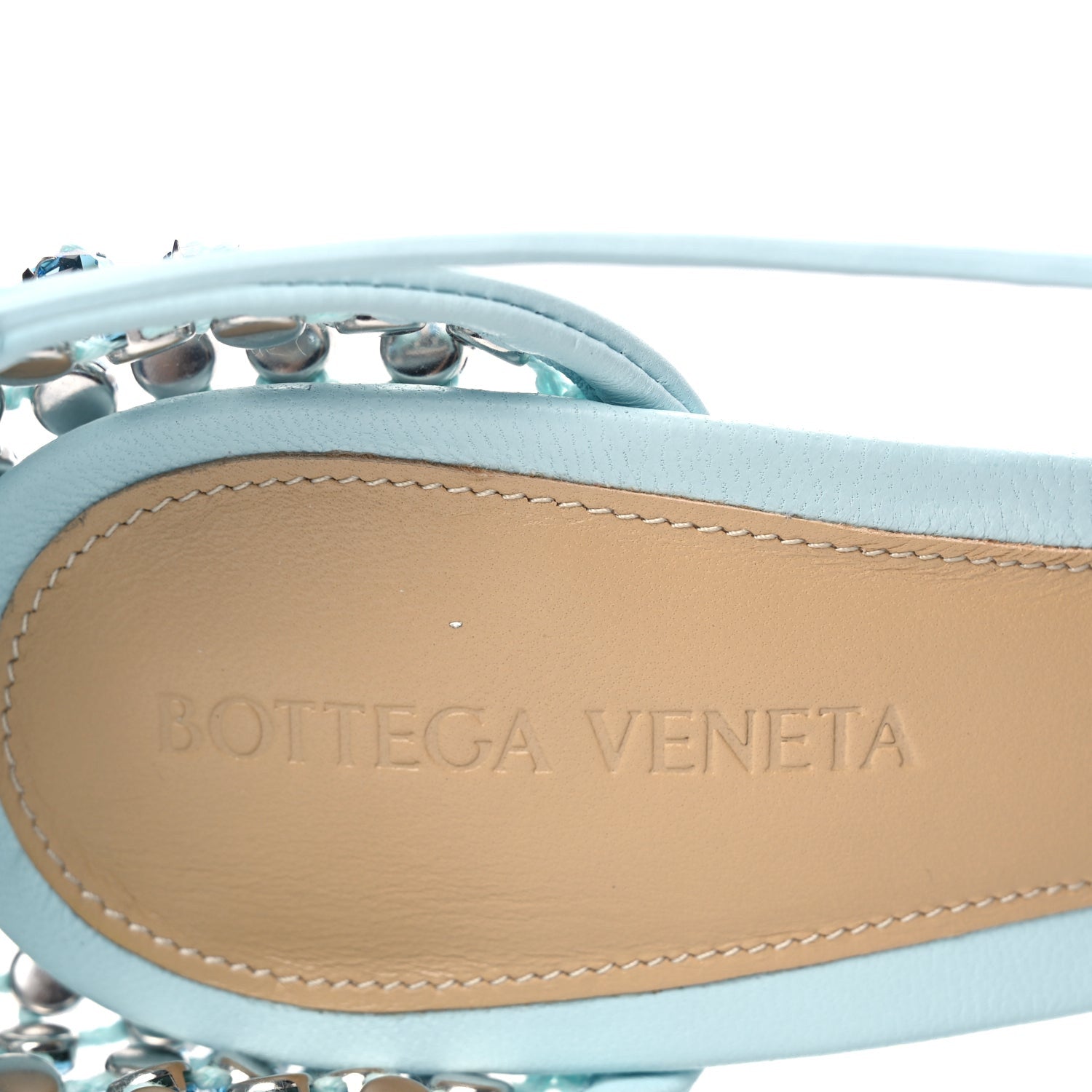 Bottega Veneta Mesh Nappa Crystal Embellished Sparkle Stretch Ankle Tie Sandals Pale Blue 7 of 8