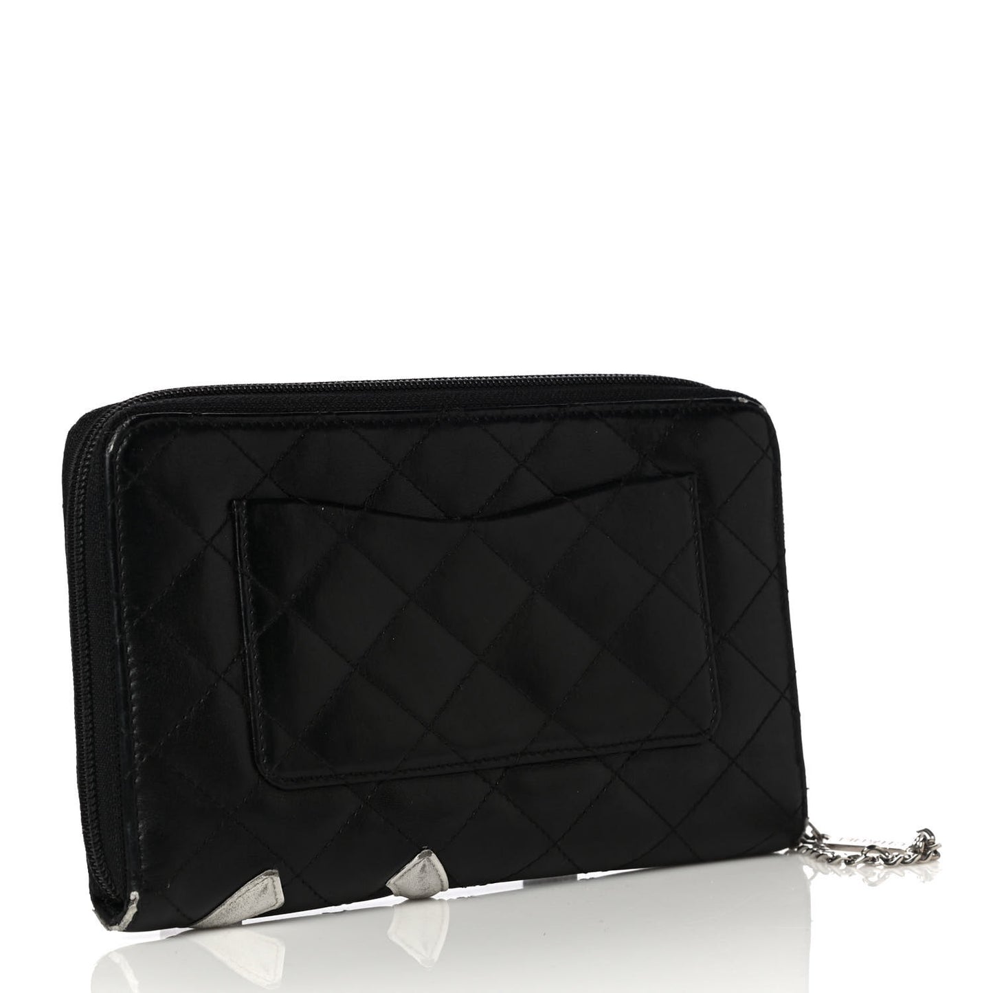 Calfskin Cambon Zip Around Organizer Wallet Black White