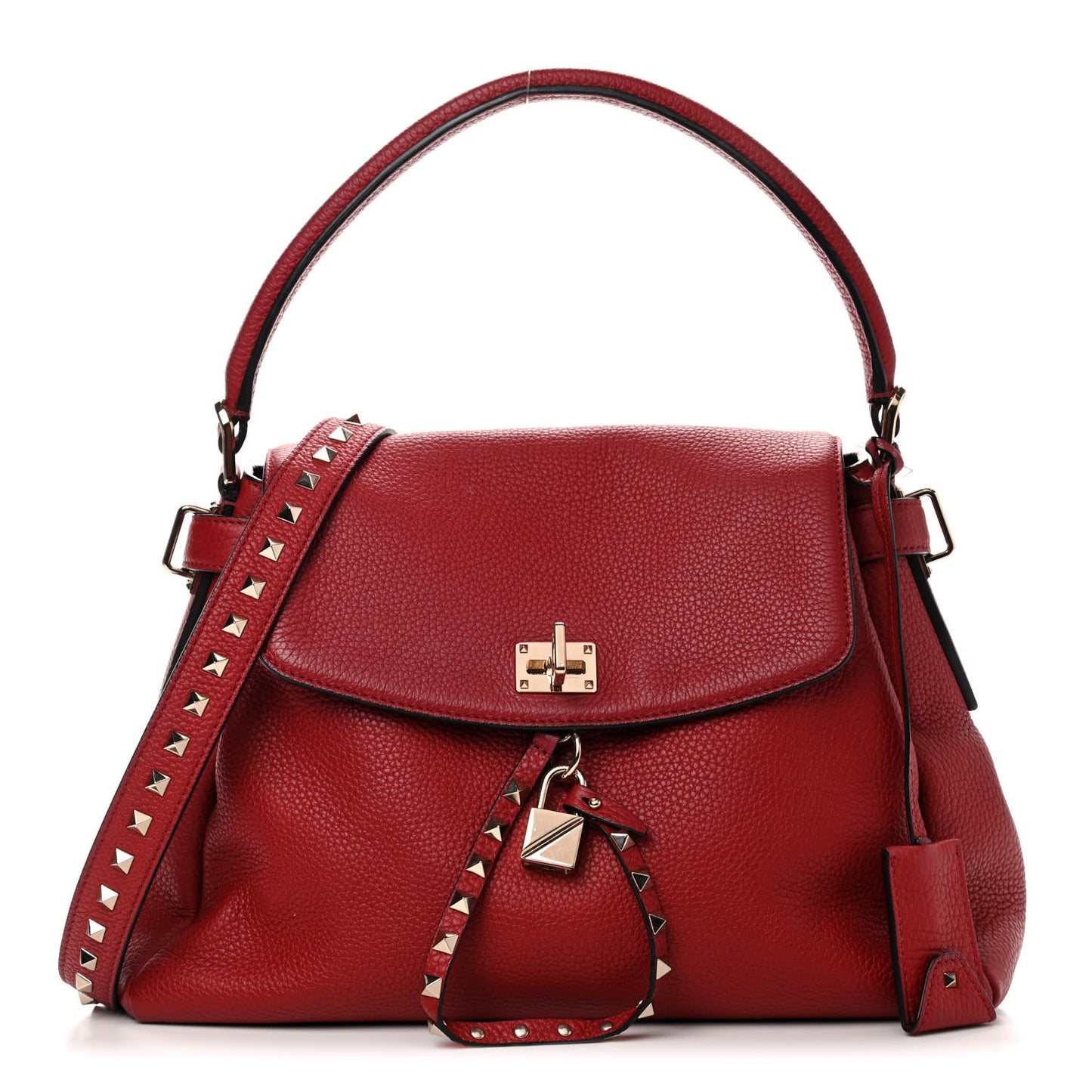Pebbled Calfskin Rockstud Twiny Top Handle Bag Red