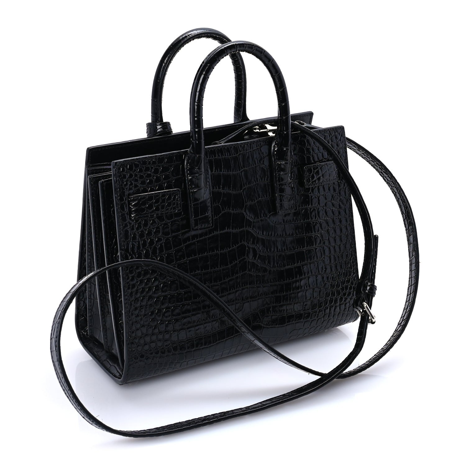 Saint Laurent Calfskin Crocodile Embossed Nano Sac De Jour Black 2 of 8