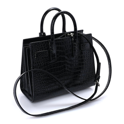 Saint Laurent Calfskin Crocodile Embossed Nano Sac De Jour Black 2 of 8