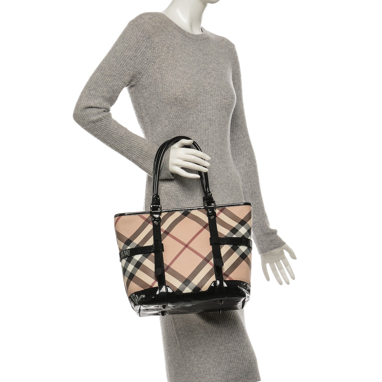 Burberry Patent Supernova Check Medium Denham Tote Black 2 of 8