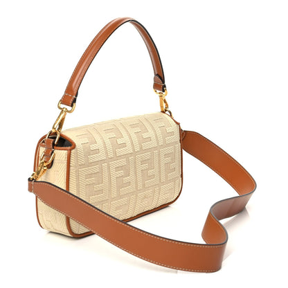 Fendi Raffia Vitello King Lucido FF Embroidered Baguette Alchemy Brandy 3 of 10