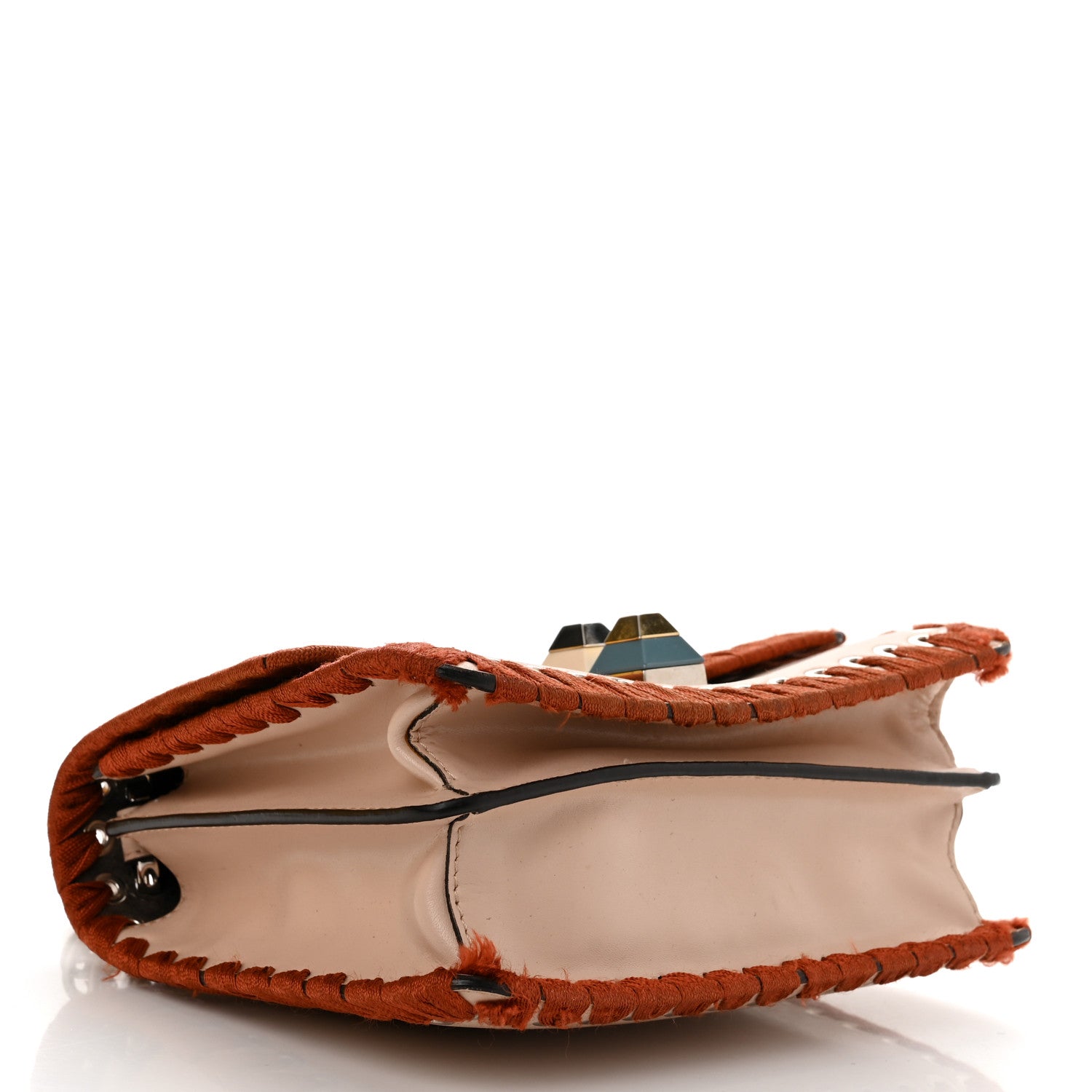 Fendi Vitello Liberty Lucido Ribbon Lace Up Studded Small Kan I Shoulder Bag Plaster 4 of 12