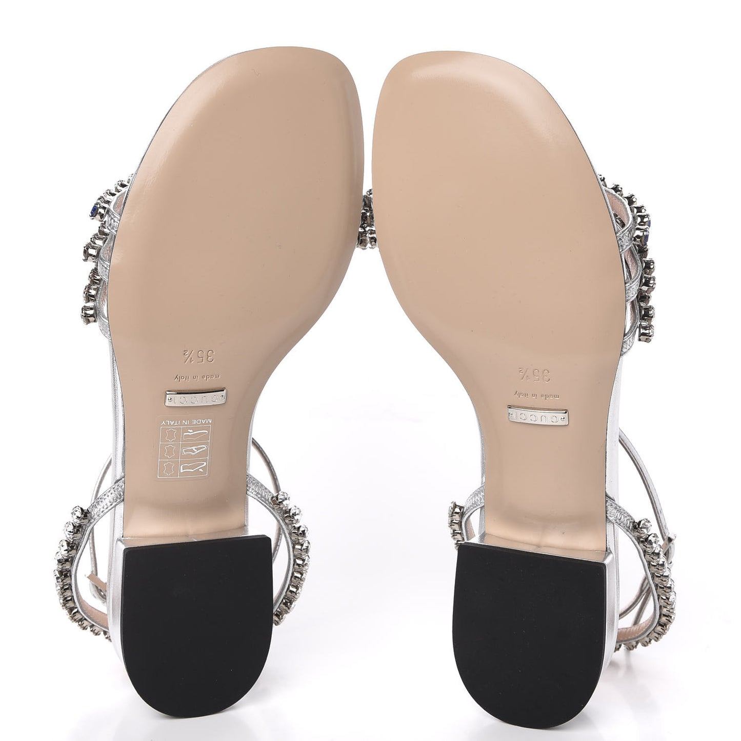 Nappa Silk Crystal Bertie T-Strap Low Heel Sandals 35.5 Argento