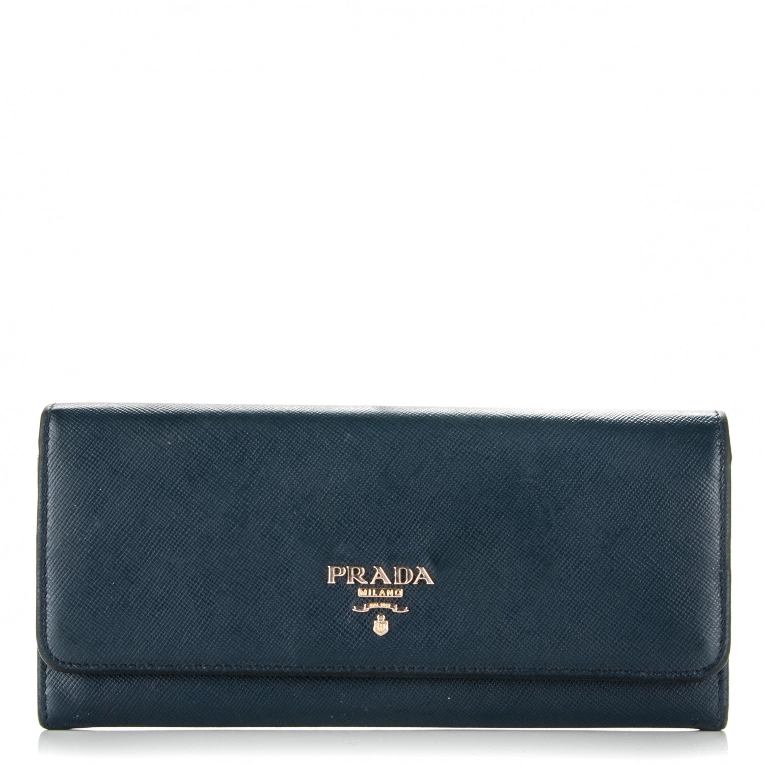 Prada Saffiano Bi-Color Metal Continental Flap Wallet Blue 1 of 7