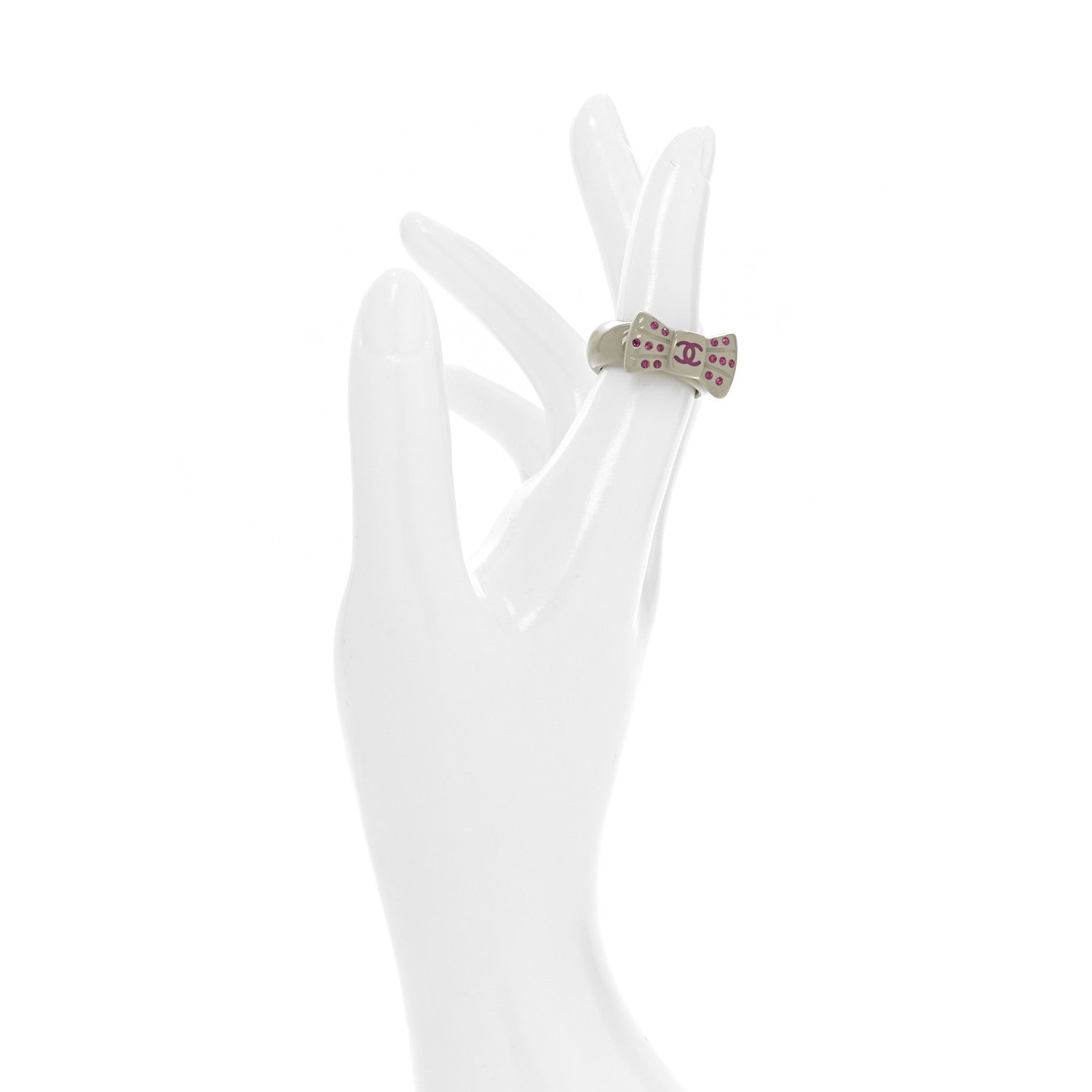 Chanel Resin Crystal CC Bow Ring 6.5 Grey Pink 2 of 4