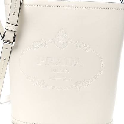 Prada City Calfskin Tambour Bucket Bag White Black 6 of 8