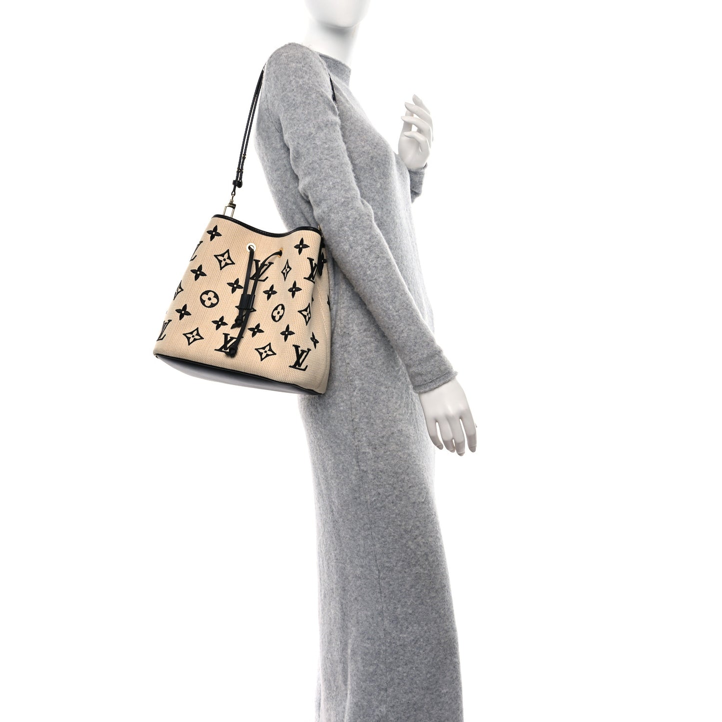 Cotton Monogram Embroidered Neonoe MM Beige Black