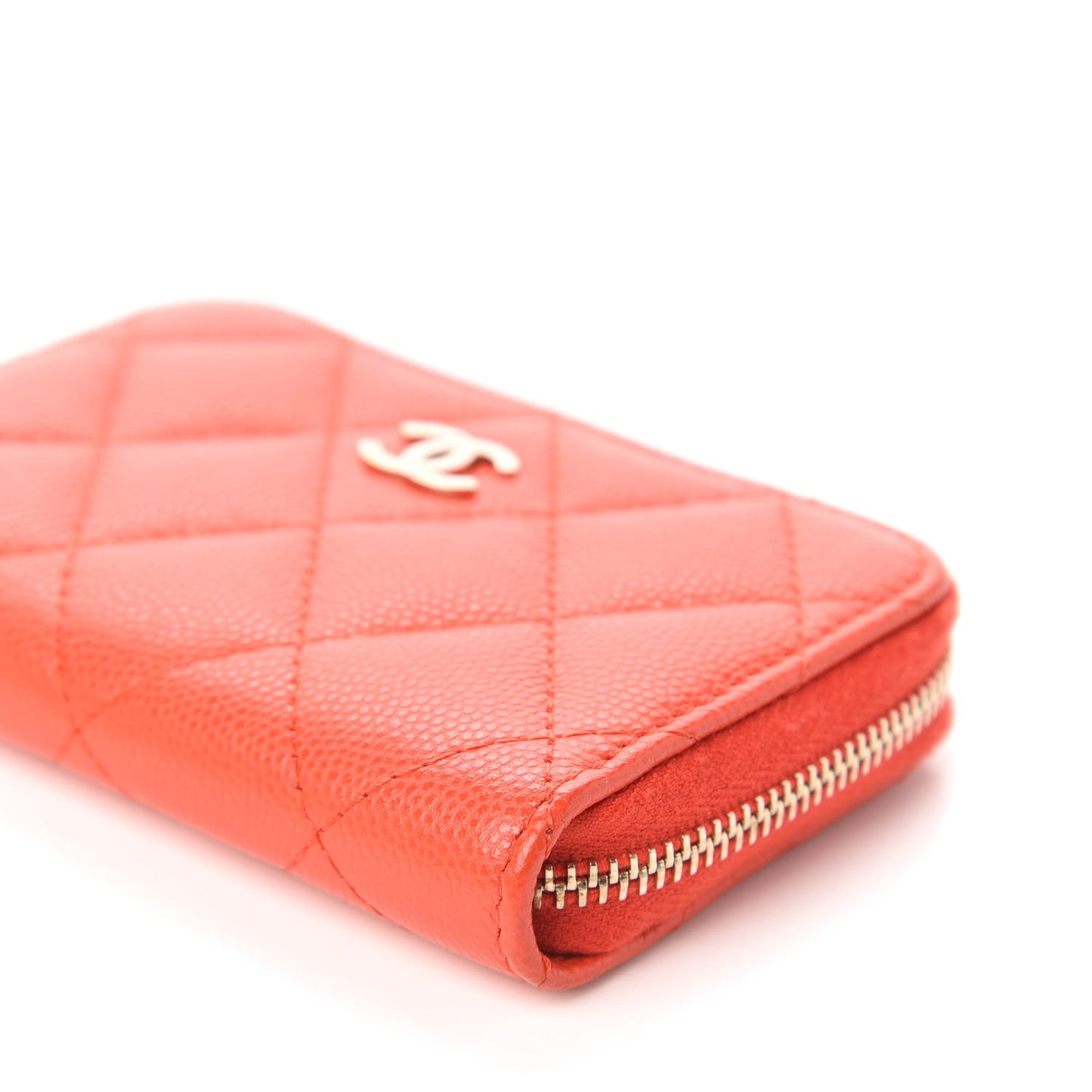 Caviar Quilted Zip Card Holder Orange