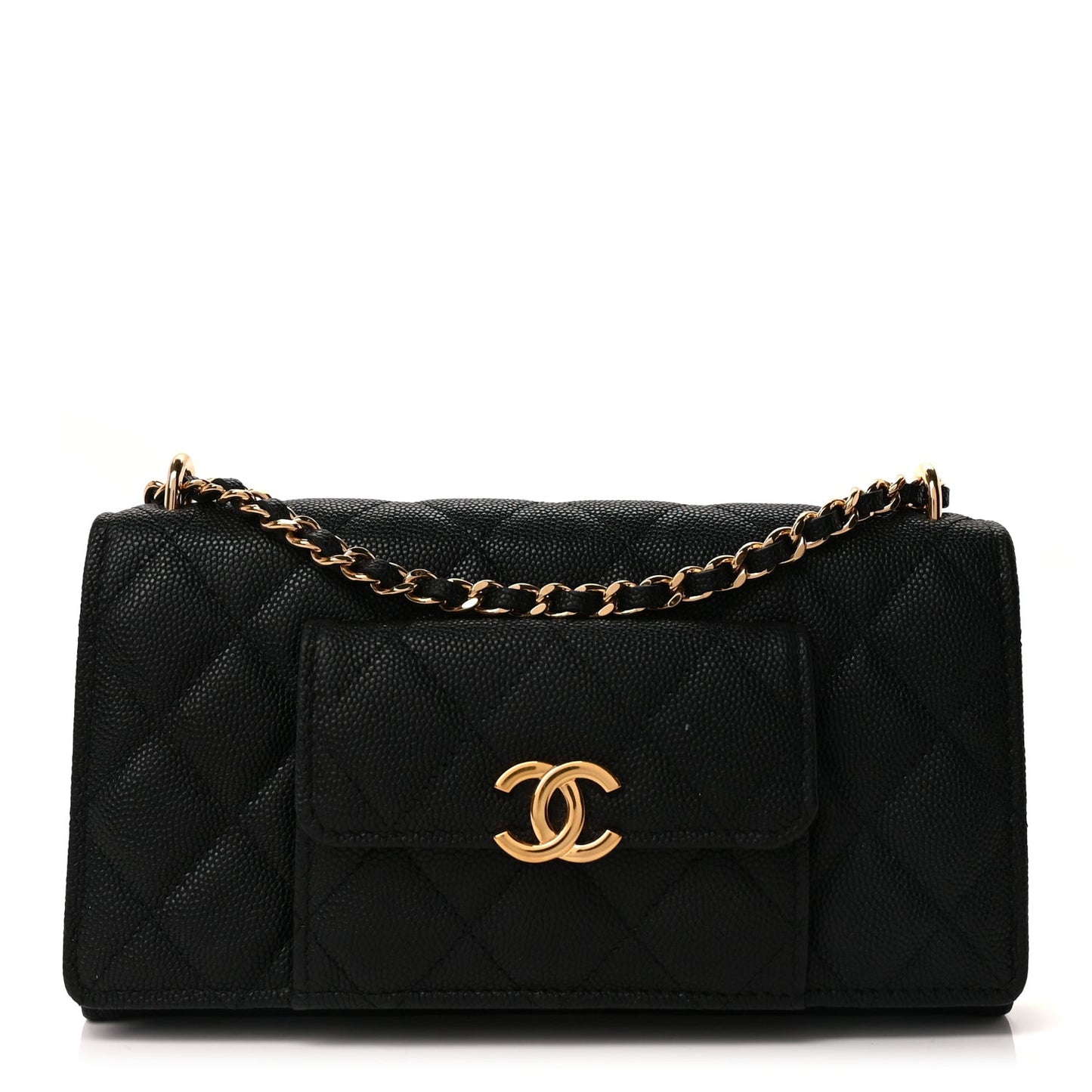 Caviar Quilted Pocket Twins Wallet On Chain WOC Black