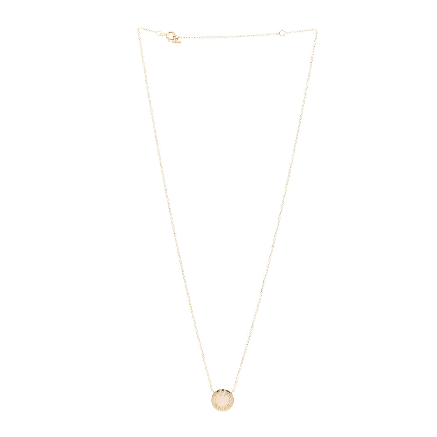 Tiffany 18K Yellow Gold Diamond Mother of Pearl Small T Circle Pendant Necklace 3 of 7