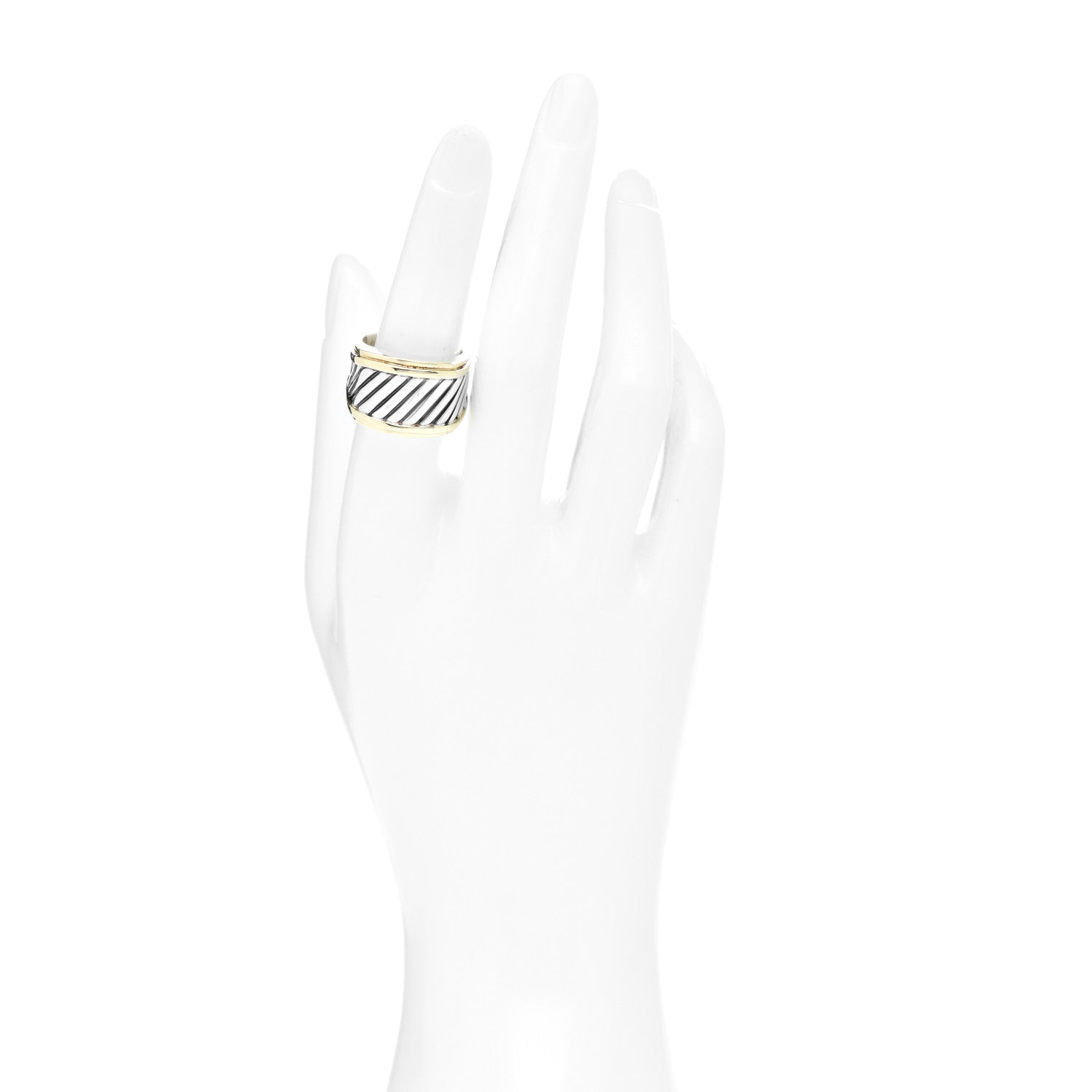 David Yurman Sterling Silver 18K Yellow Gold Cable Cigar Band Ring 54 6.75 2 of 5