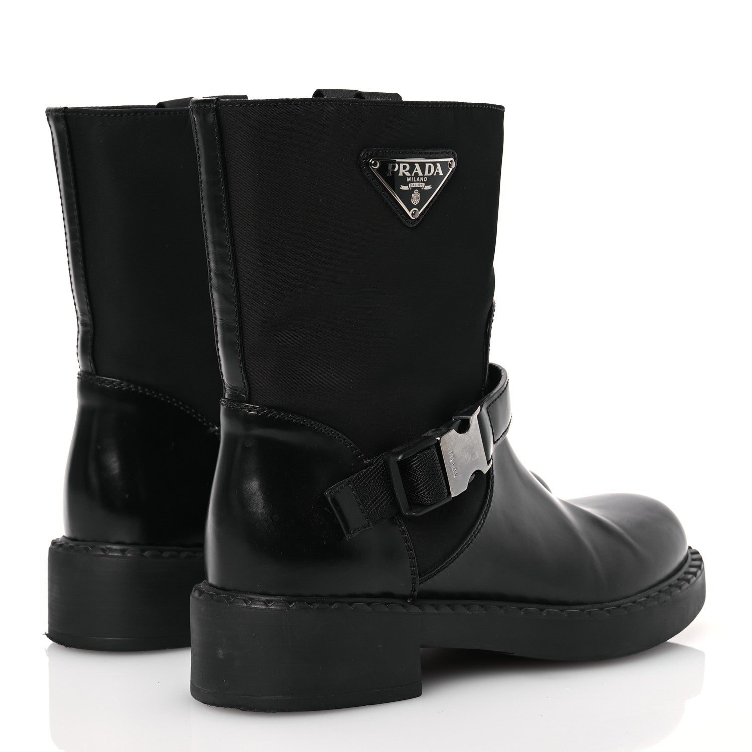 Prada Spazzolato Re-Nylon Metal Triangle Logo Buckled 50mm Biker Boots 37.5 Black 4 of 15