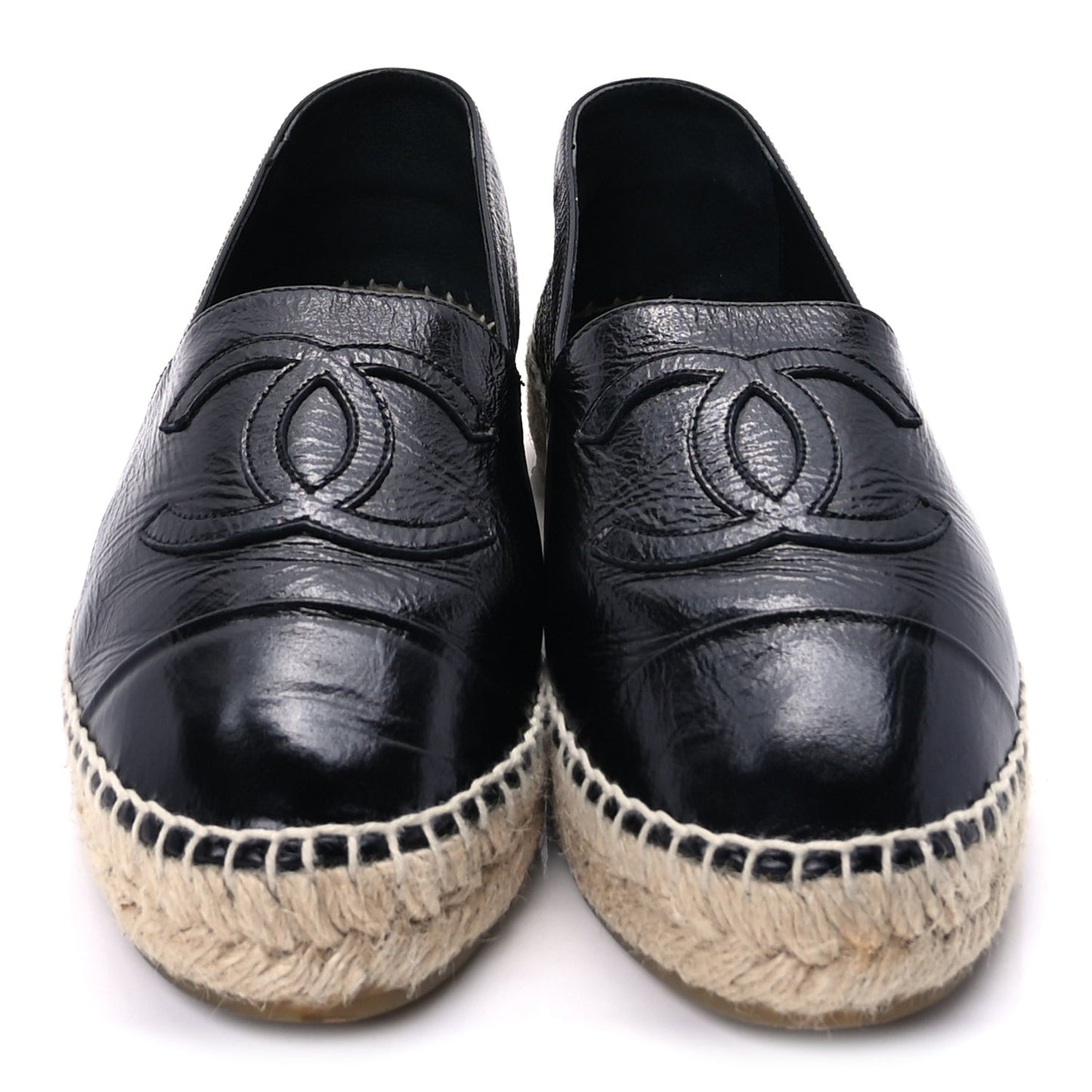 Laminated Goatskin CC Espadrilles 38  Black