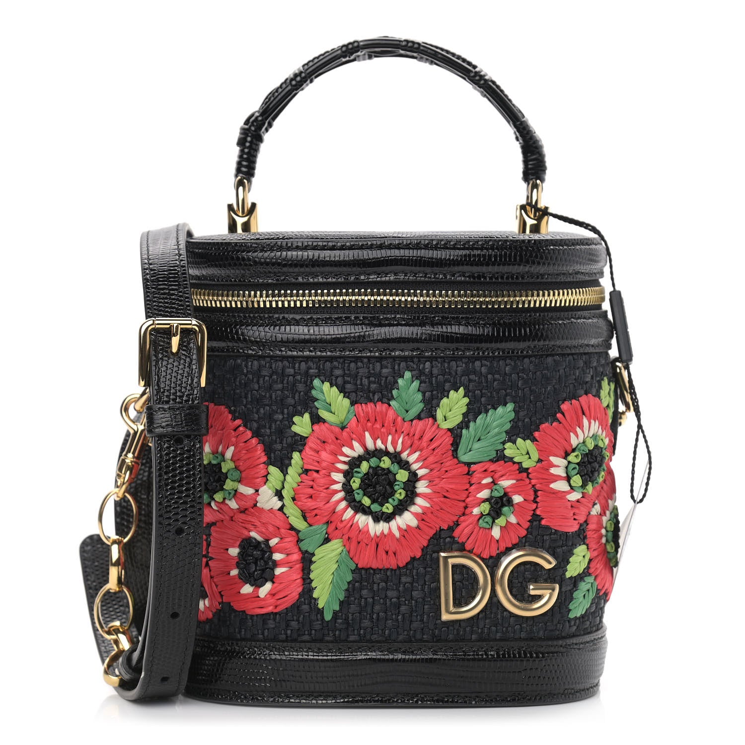 Dolce & Gabbana Raffia Snakeskin Vanity Case Black Multicolor 1 of 11