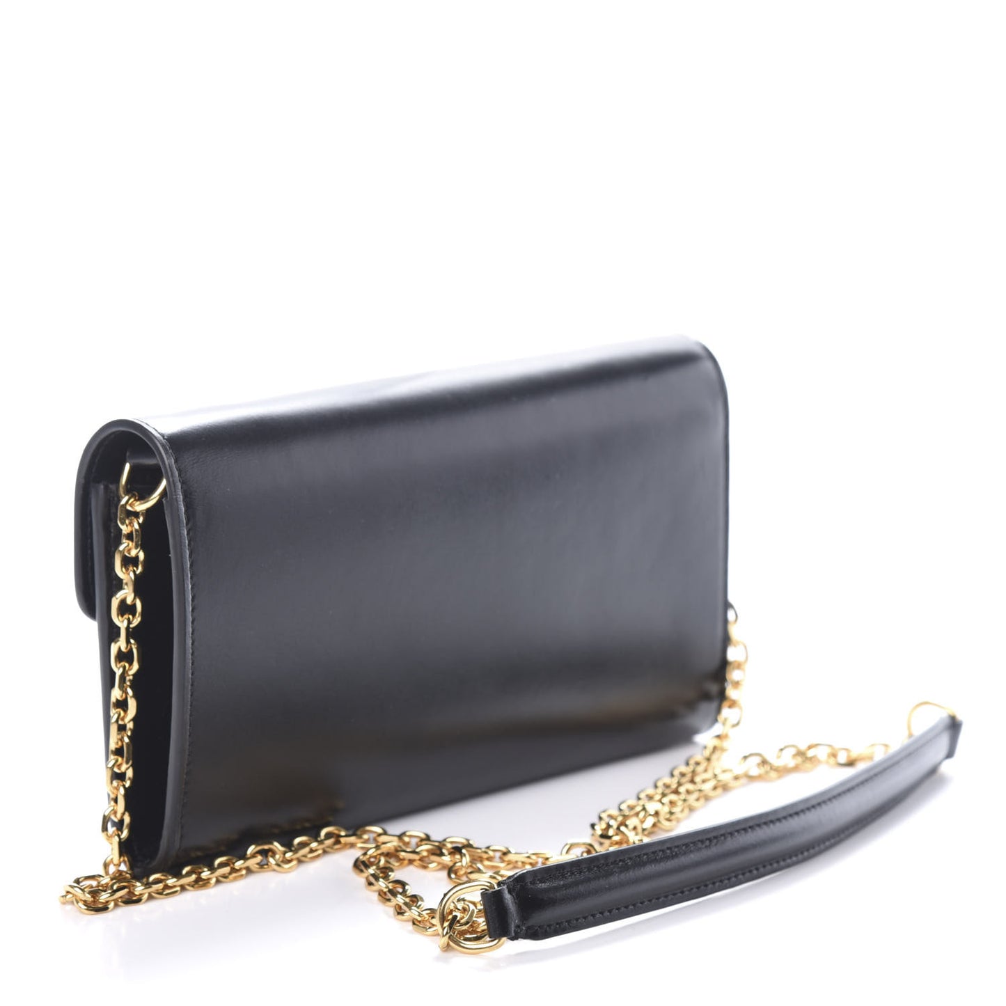 Shiny Smooth Calfskin C Wallet On Chain Bag Black