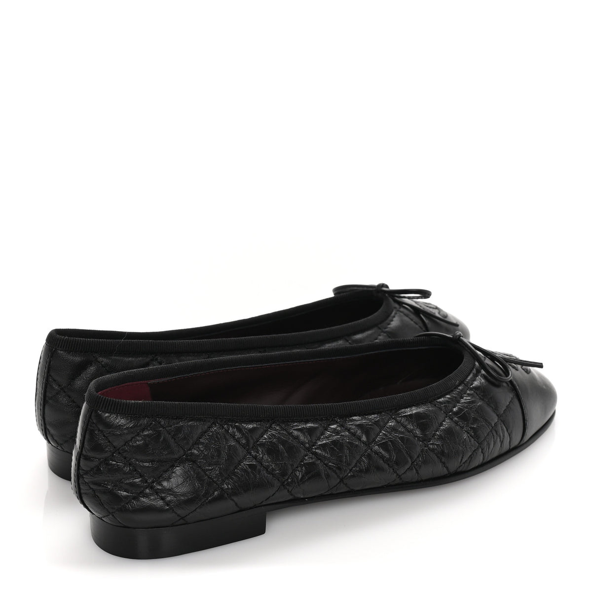 Aged Calfskin Quilted CC Cap Toe Ballerina Flats 37 Black