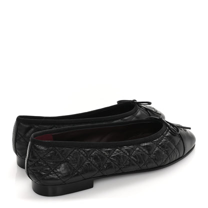 Chanel Aged Calfskin Quilted CC Cap Toe Ballerina Flats 37 Black 4 of 6