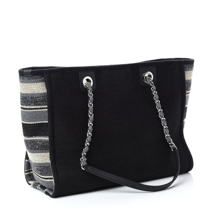 Chanel Striped Canvas Small Deauville Tote Grey Black 3 of 10