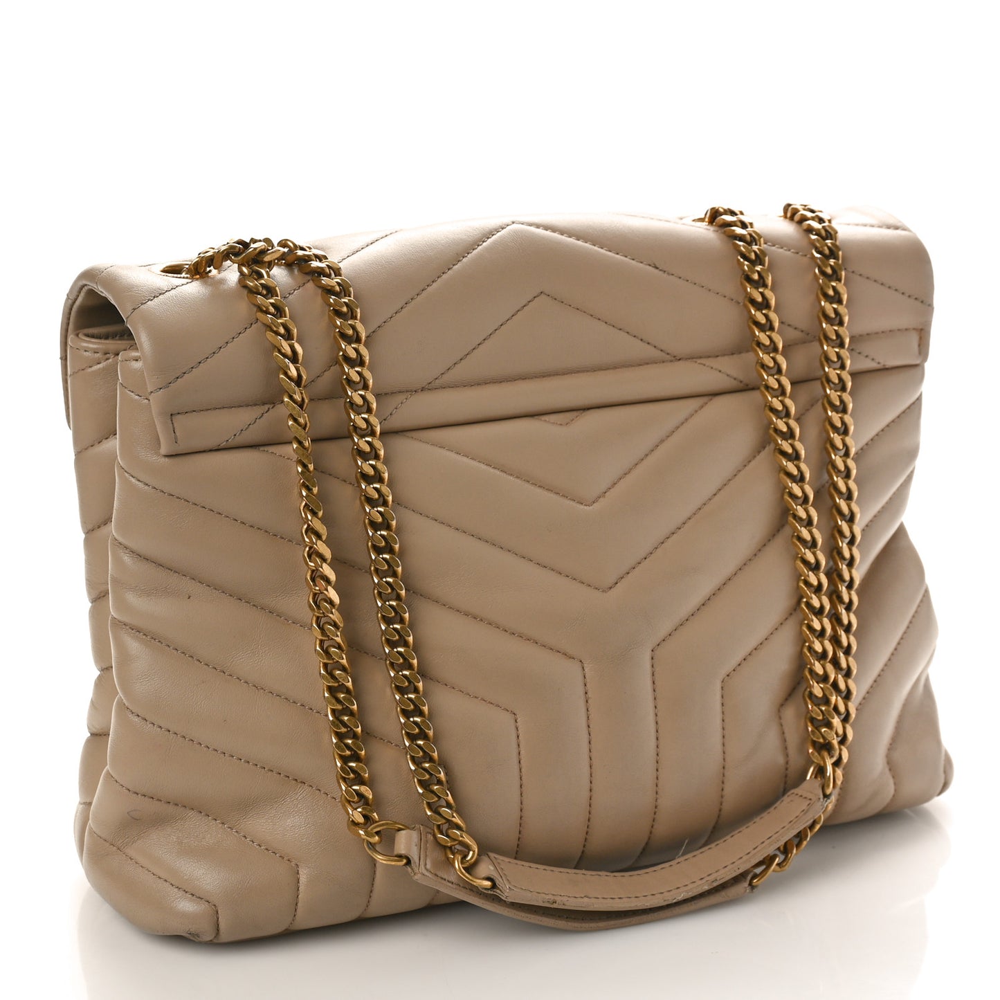 Calfskin Y Quilted Monogram Medium Loulou Chain Satchel Dark Beige