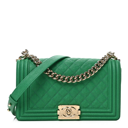 Chanel Caviar Quilted Medium Boy Flap Green 1 of 9