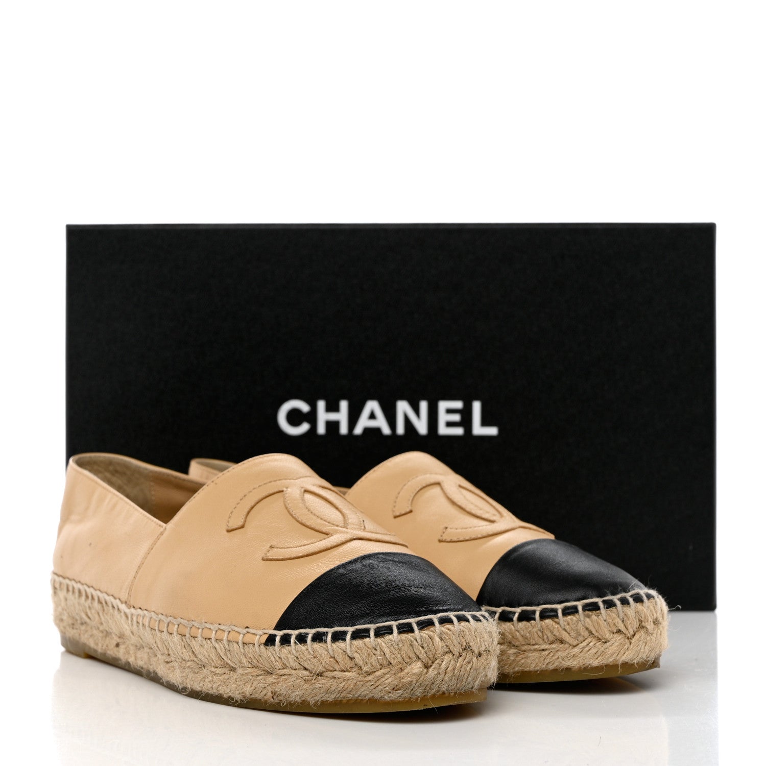 Chanel Lambskin CC Espadrilles 35 Beige Black 9 of 9