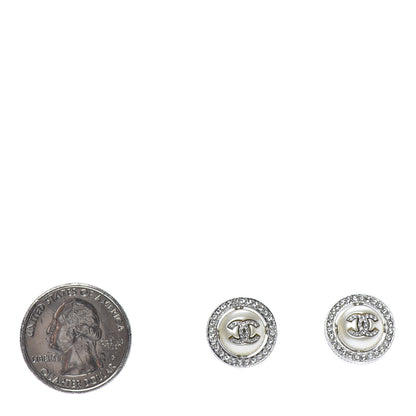 Chanel Pearl Crystal CC Round Earrings Silver 2 of 4