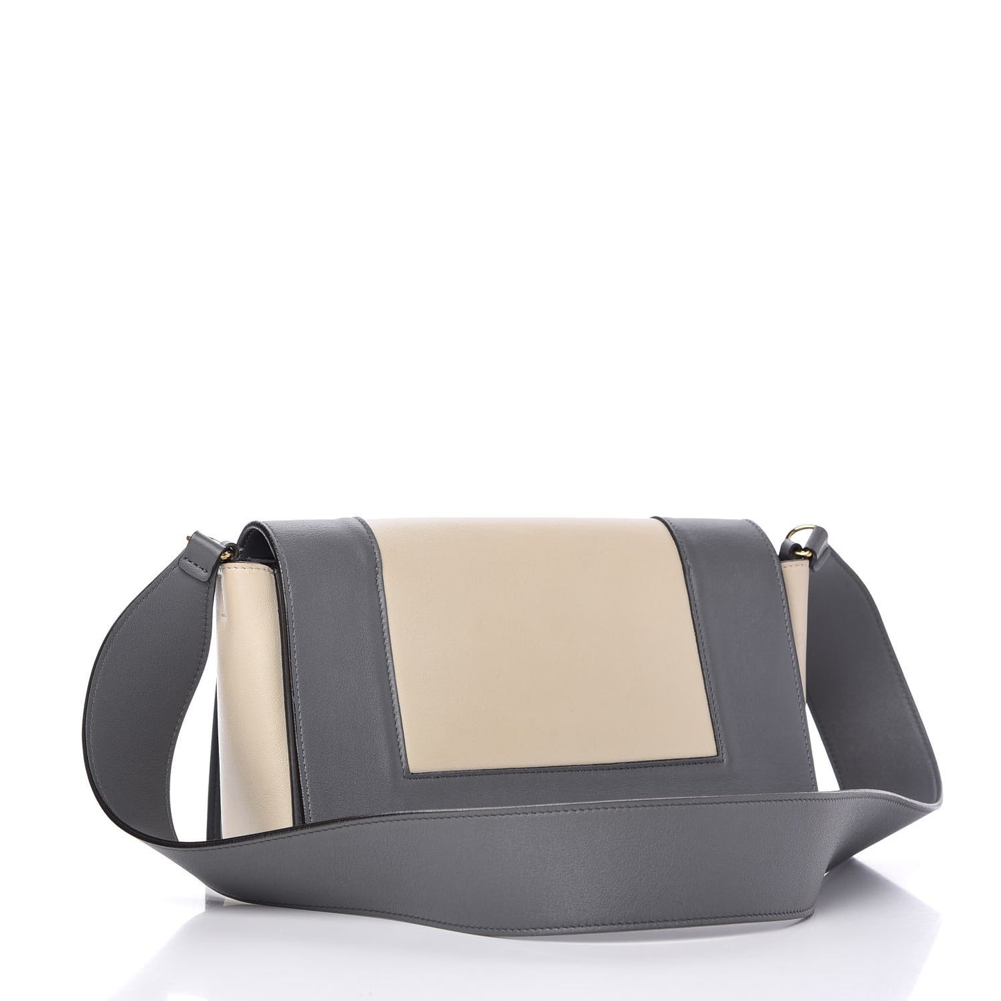 Shiny Smooth Calfskin Medium Frame Shoulder Bag Grey Storm