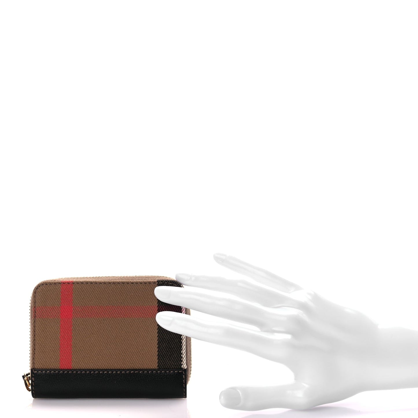 House Check Grainy Calfskin Mini Zip Around Wallet Black