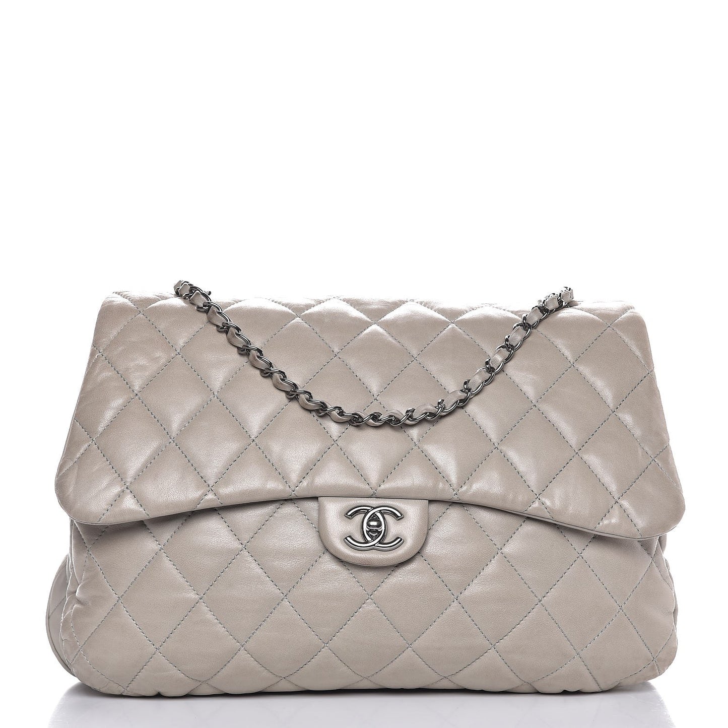 Lambskin Quilted Maxi 3 Flap Bag Grey