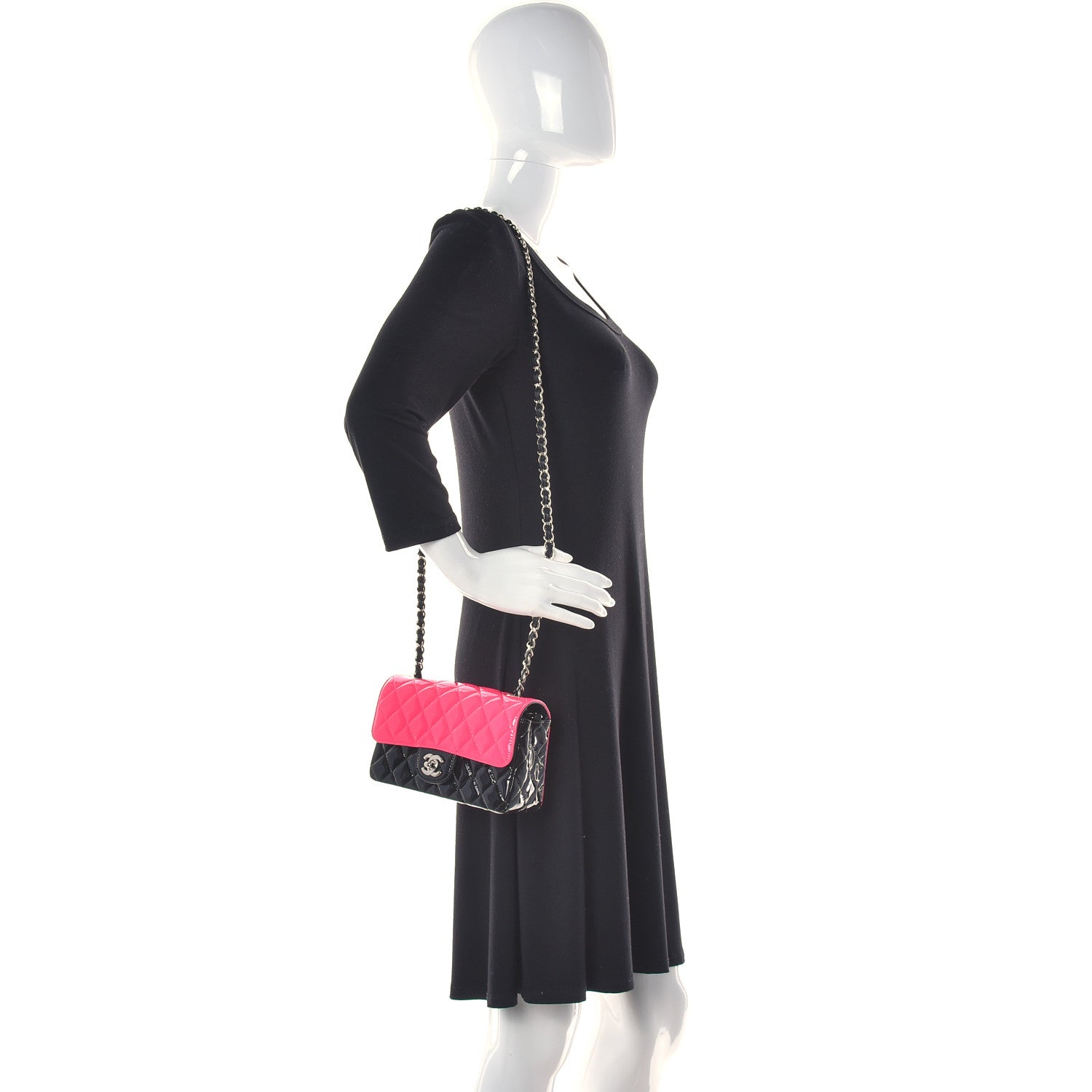 Chanel Patent Calfskin Quilted Bi-Color Mini Rectangular Flap Pink Black 2 of 10