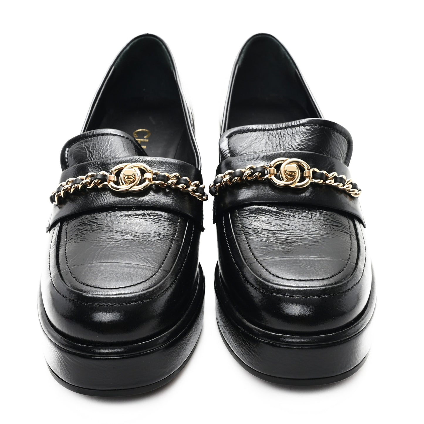 Shiny Calfskin Logo Loafers 36.5 Black