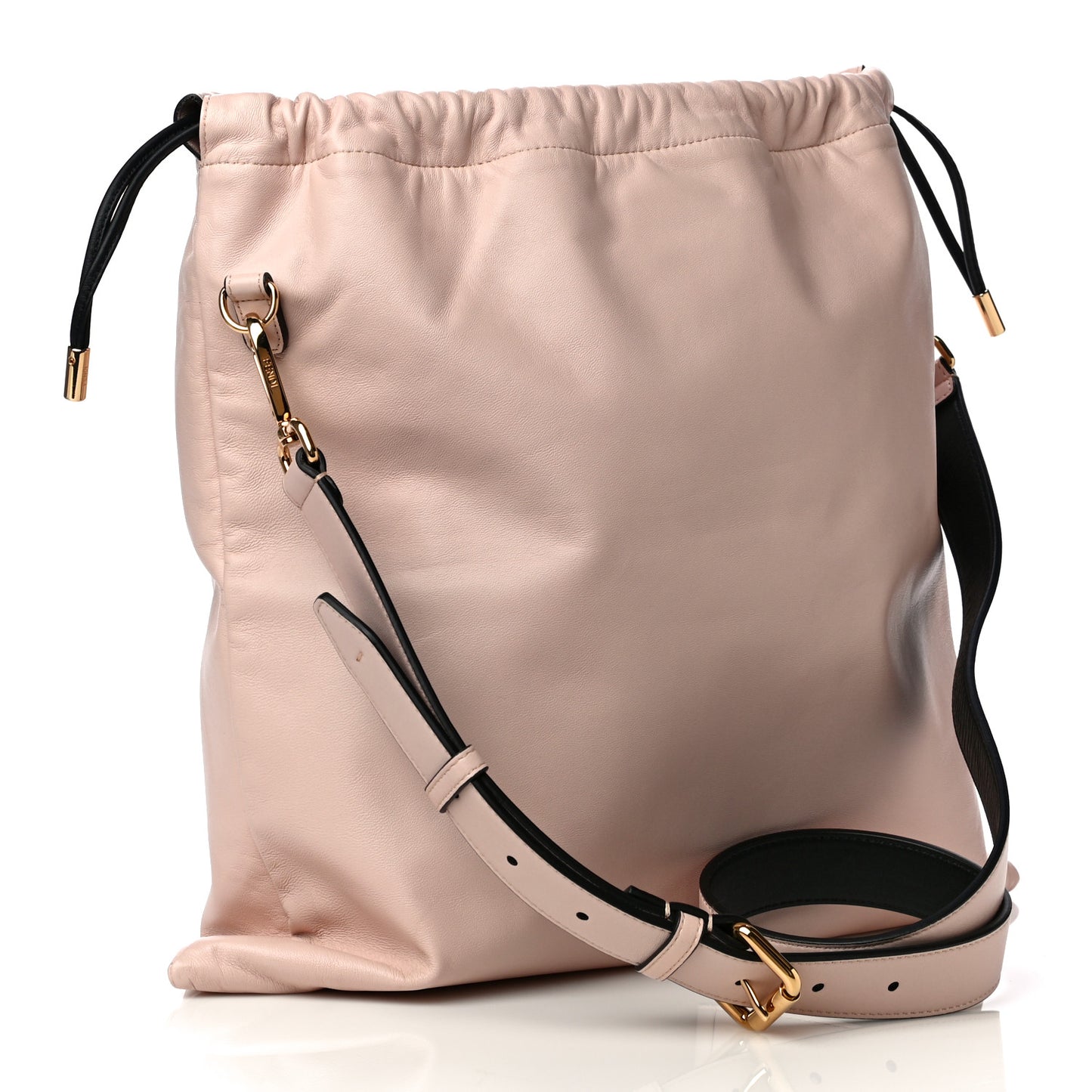 Soft Nappa Logo Medium Drawstring Pouch Bag Rosa Quarzo Black