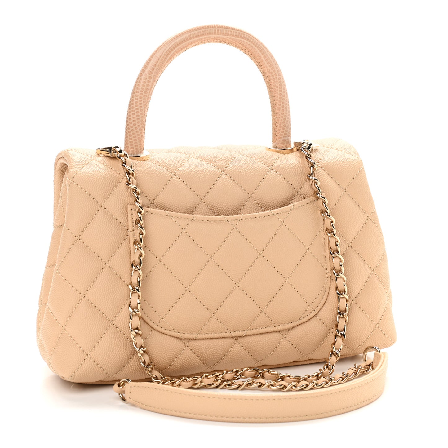 Caviar Lizard Embossed Quilted Mini Coco Handle Flap Beige