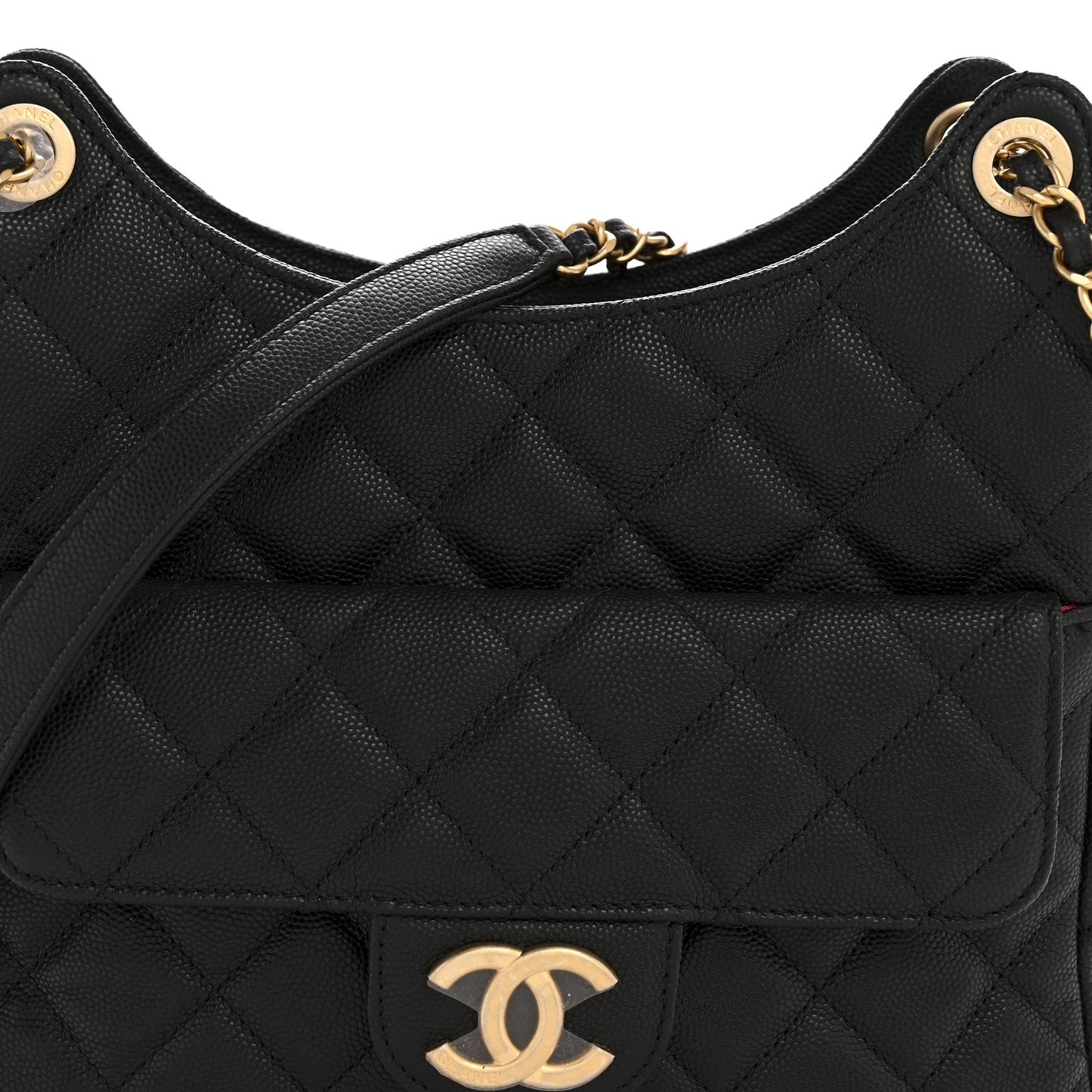Caviar Quilted Wavy CC Hobo Black