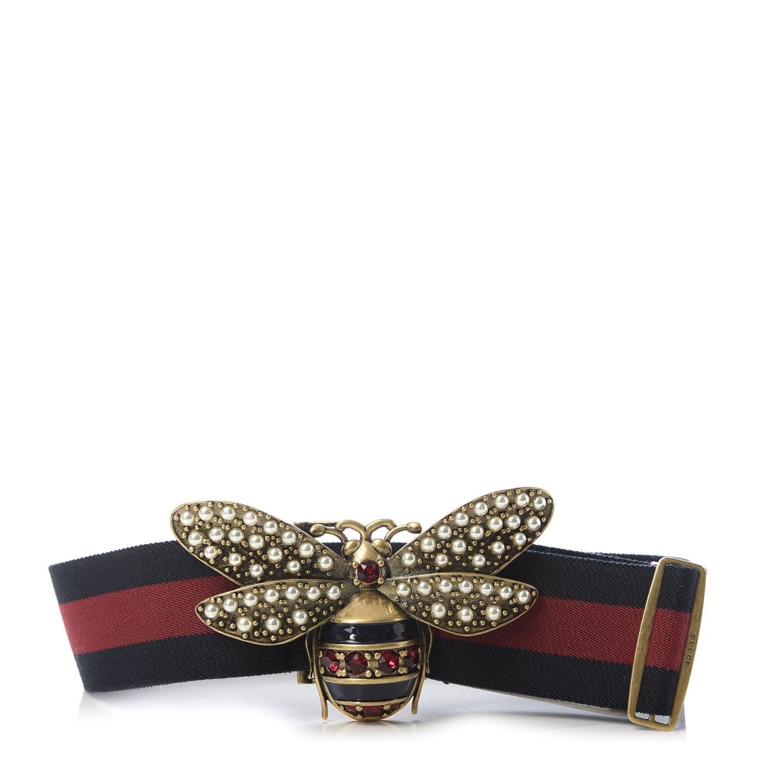 Gucci Web Queen Margaret Bee Belt 70 28 Red Navy 1 of 6