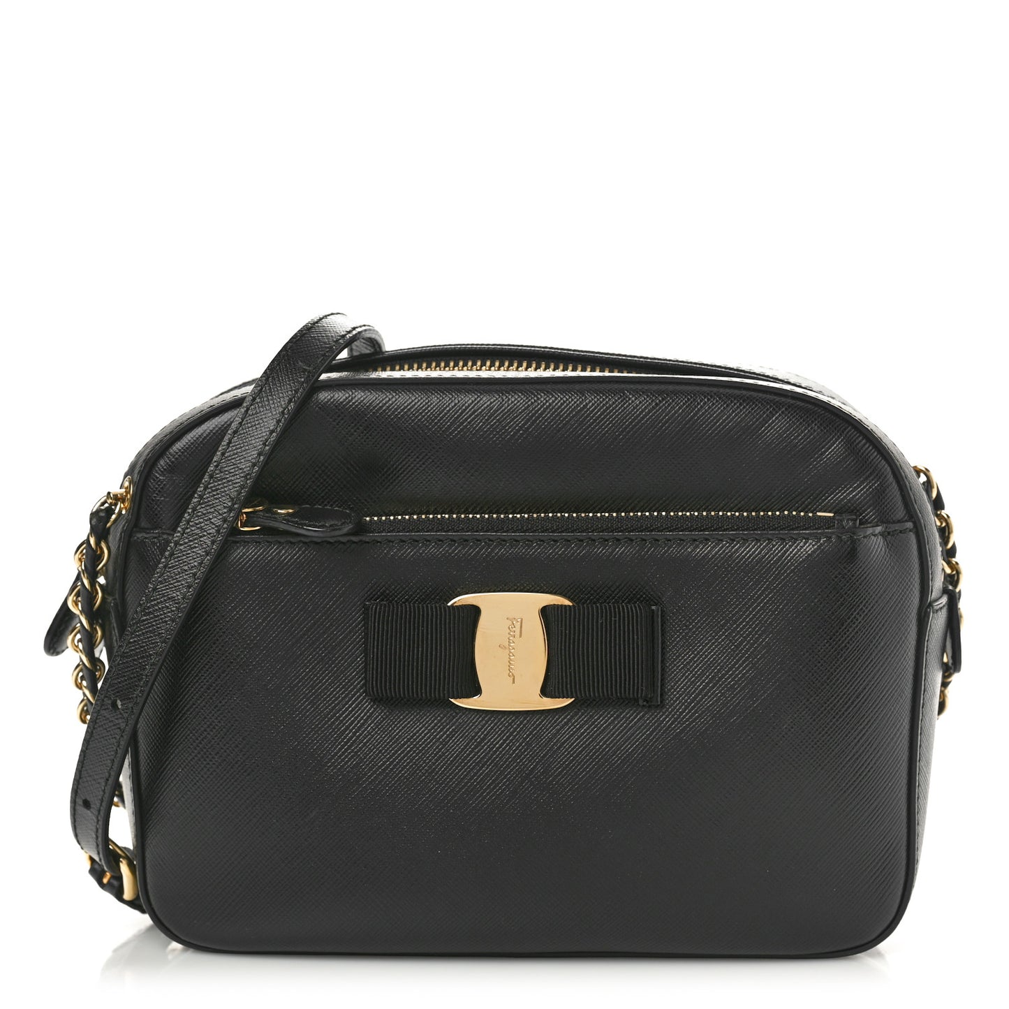 Hammered Calfskin Lydia Bow Camera Bag Black