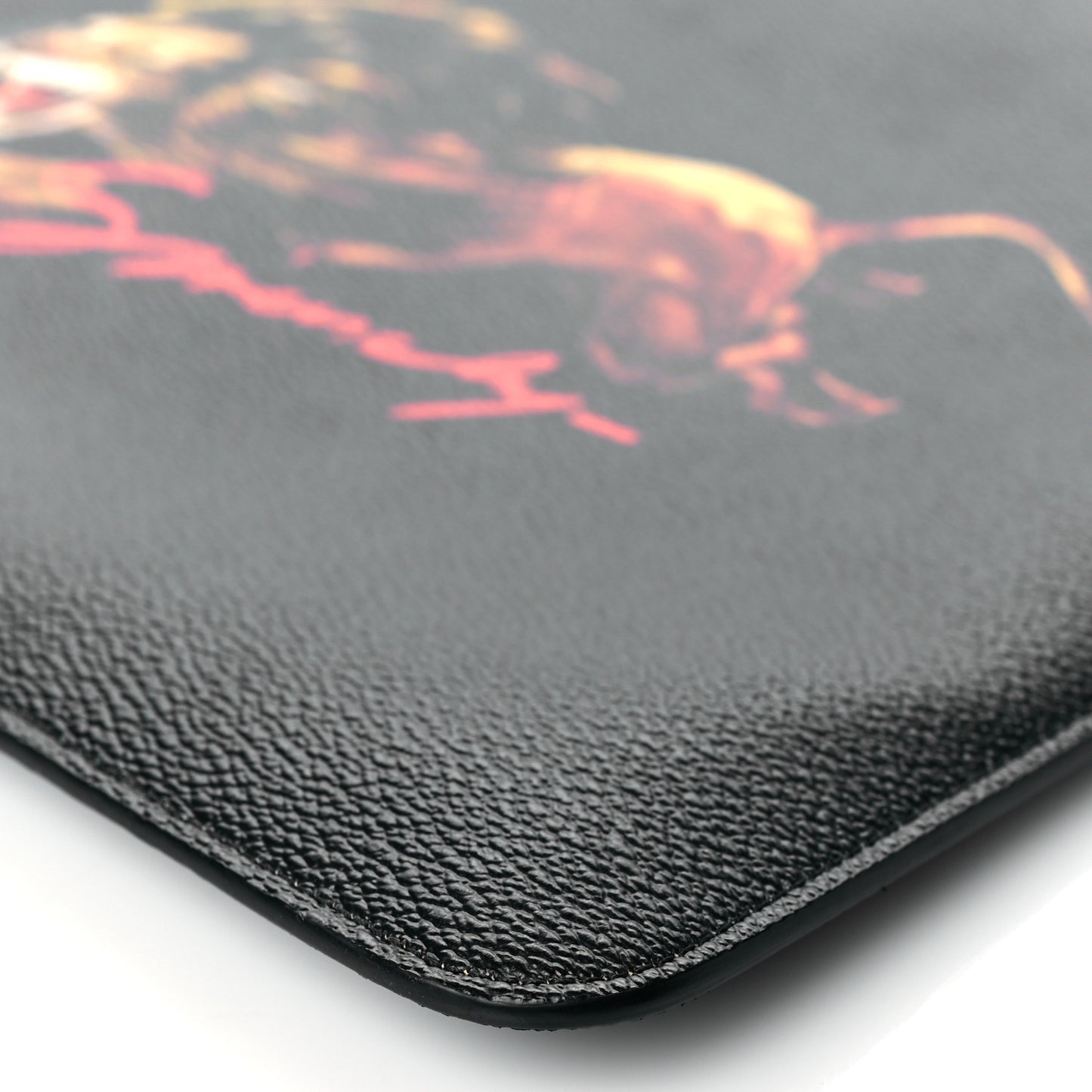 Textured Coated Canvas Lion Print Pouch Black