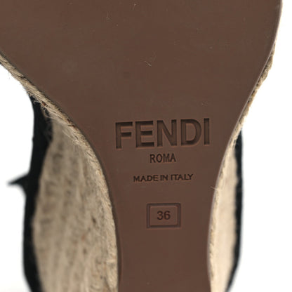 Fendi Canvas FF Embroidered Roma Ankle Wrap Wedge Espadrilles 36 Black 6 of 7