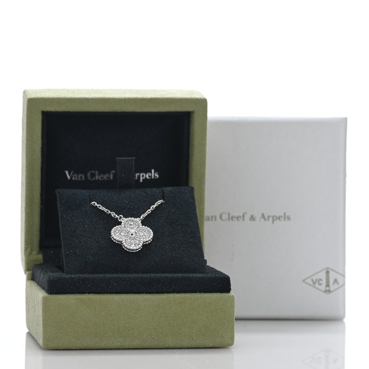 Van Cleef & Arpels 18K White Gold Diamond Vintage Alhambra Pendant Necklace 5 of 5