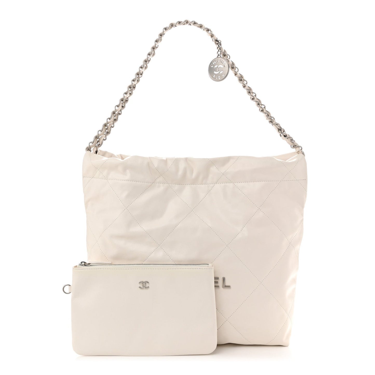 Shiny Calfskin Quilted Small 22 White