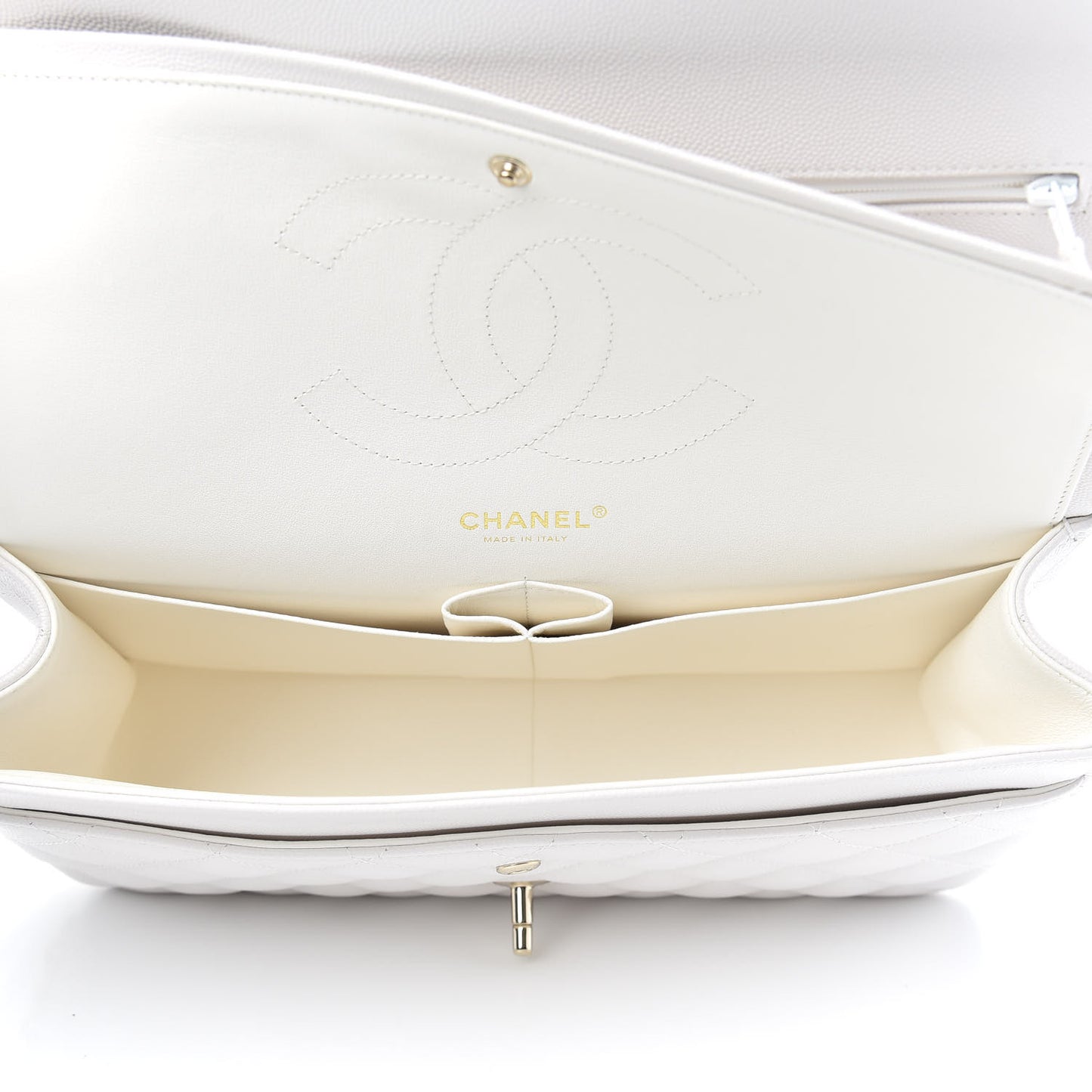 Caviar Quilted Jumbo Double Flap White