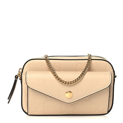 Gucci Calfskin GG Super Mini Debossed Chain Wallet  Light Beige 1 of 8