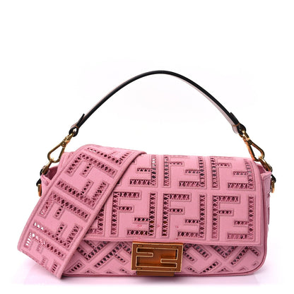 Fendi Canvas Cuoio Agata FF Ajour Embroidered Baguette Ciclamino Cuoio 1 of 8
