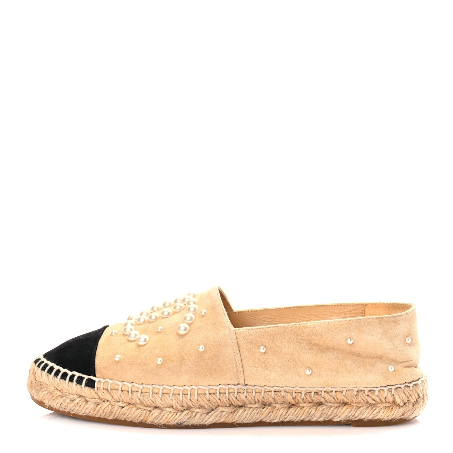 Chanel Suede Pearl CC Espadrilles 37 Beige Black 1 of 12