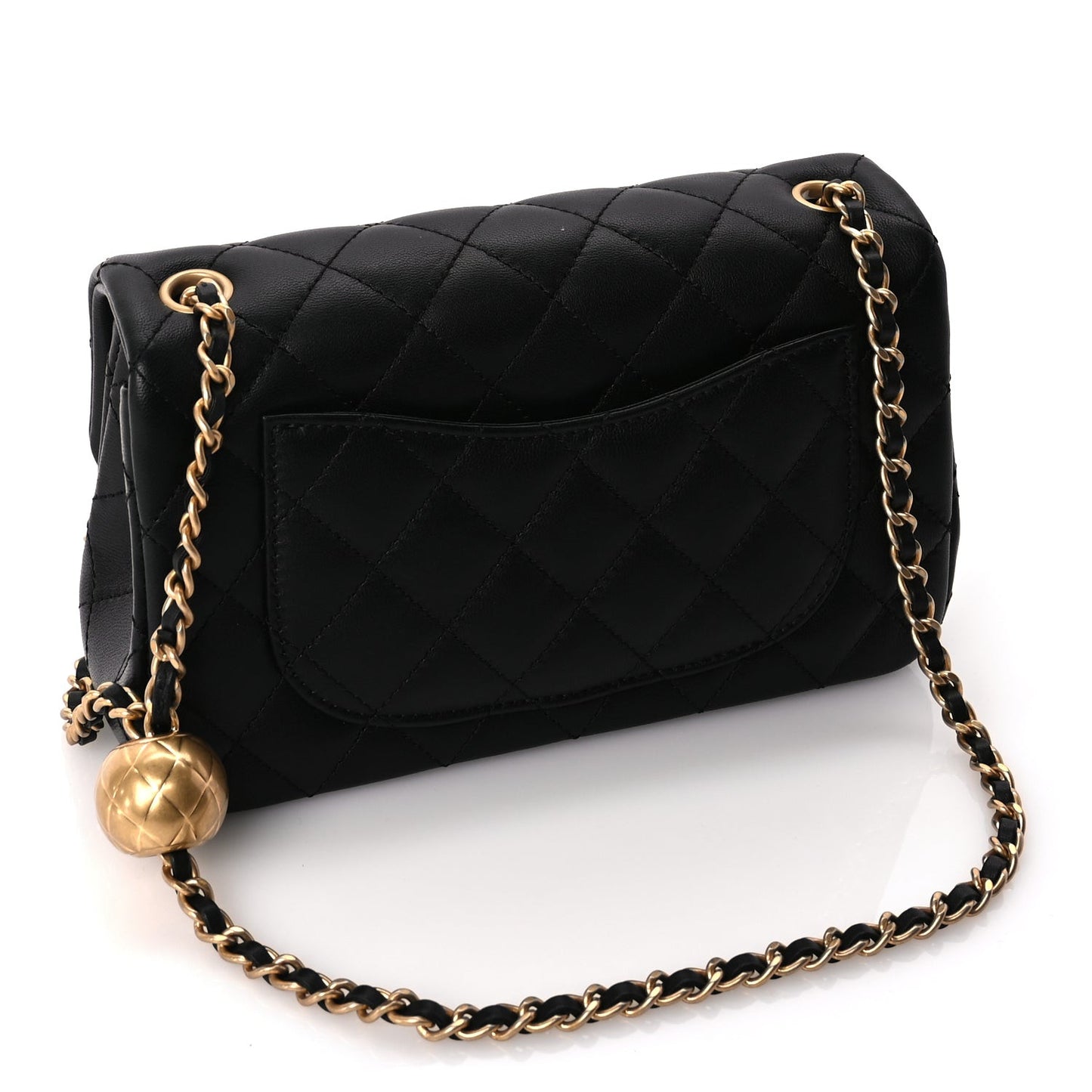 Lambskin Quilted Mini Rectangular Pearl Crush Flap Black