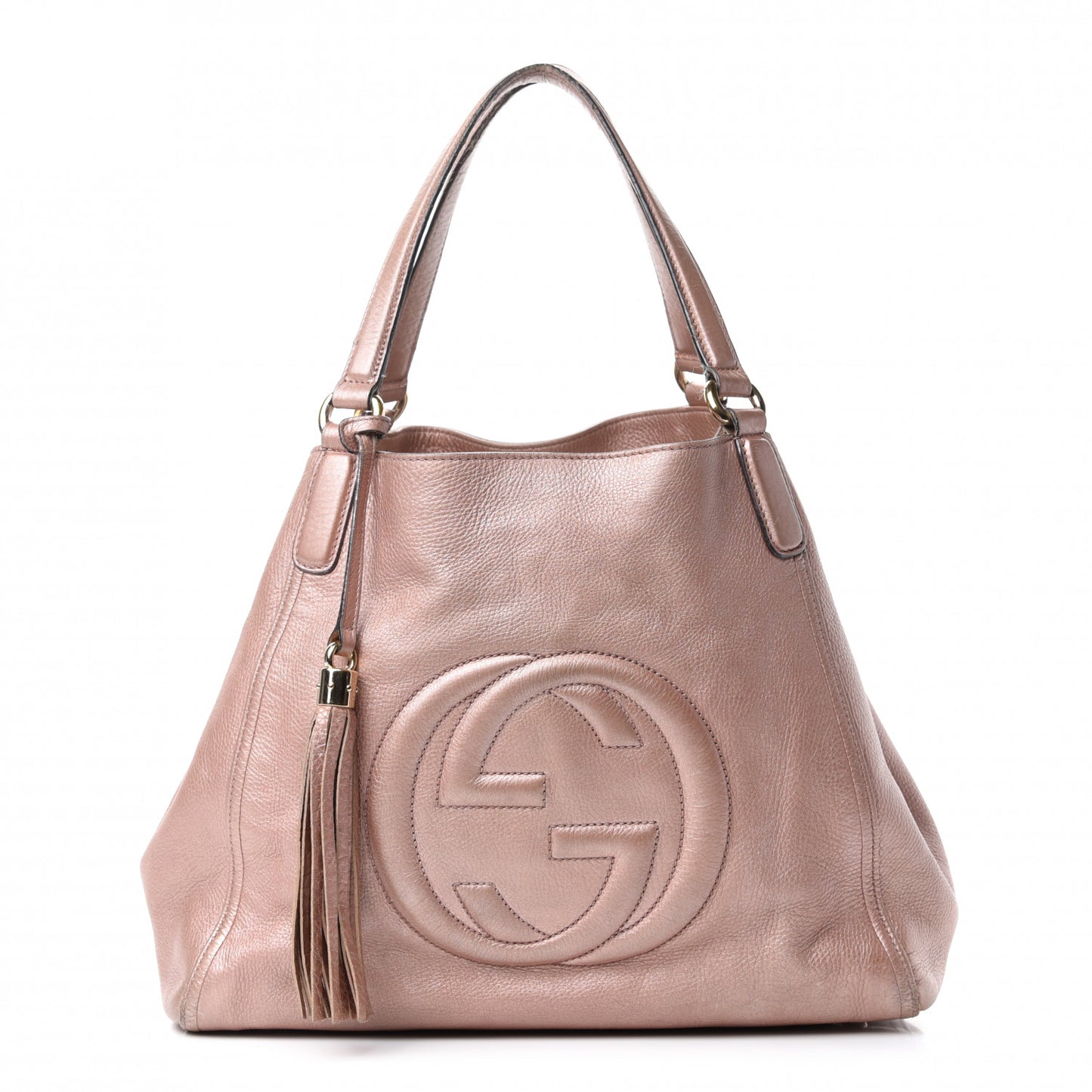 Metallic Pebbled Calfskin Medium Soho Shoulder Bag Pink